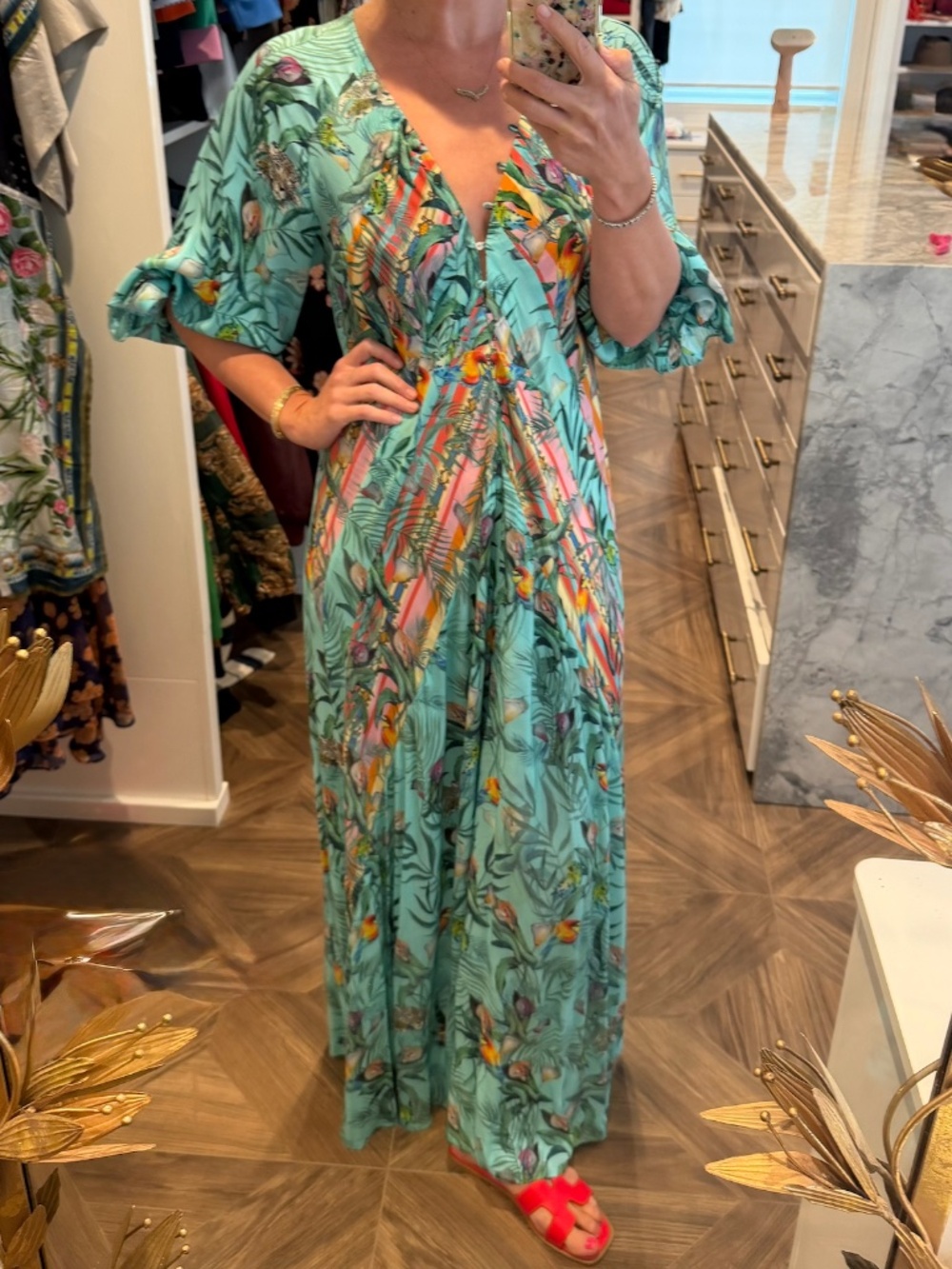Johnny Was Tropical Print Paneled Maxi Kimono Dress